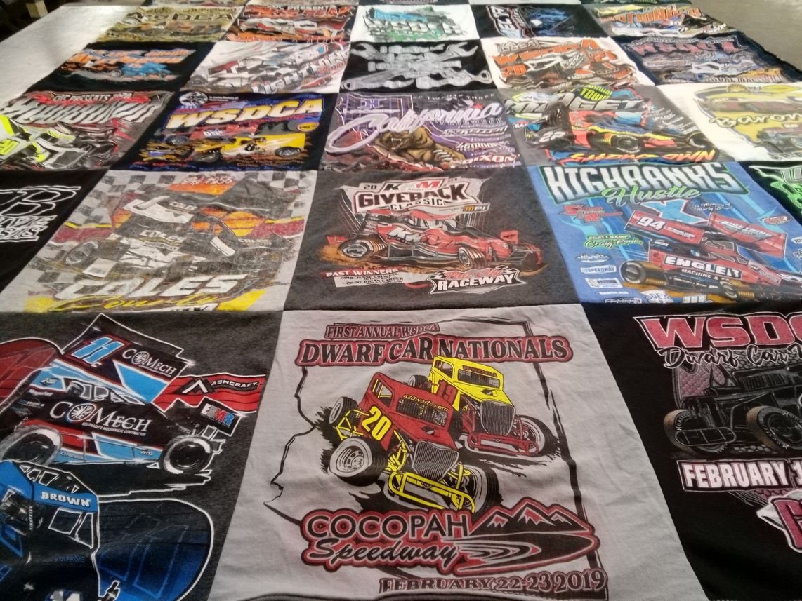 T-shirt quilt with auto racing, motorsports themes by Robert from CA