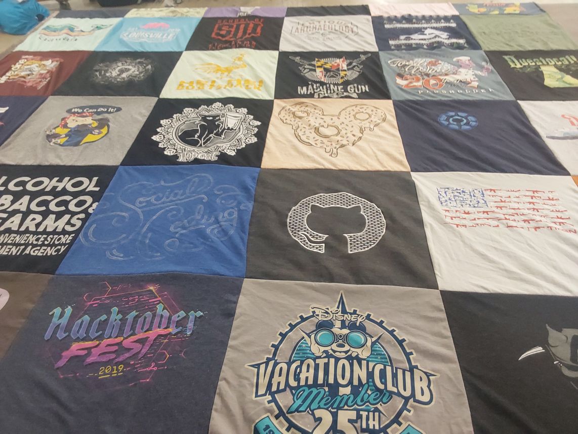 T-shirt quilt with coding, festivals themes by Nina from PA