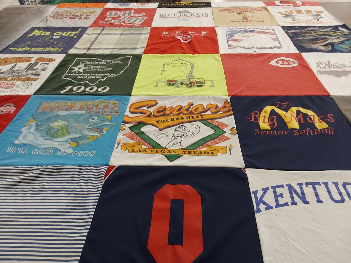 T-shirt quilt with softball, senior games themes by Linda from OH