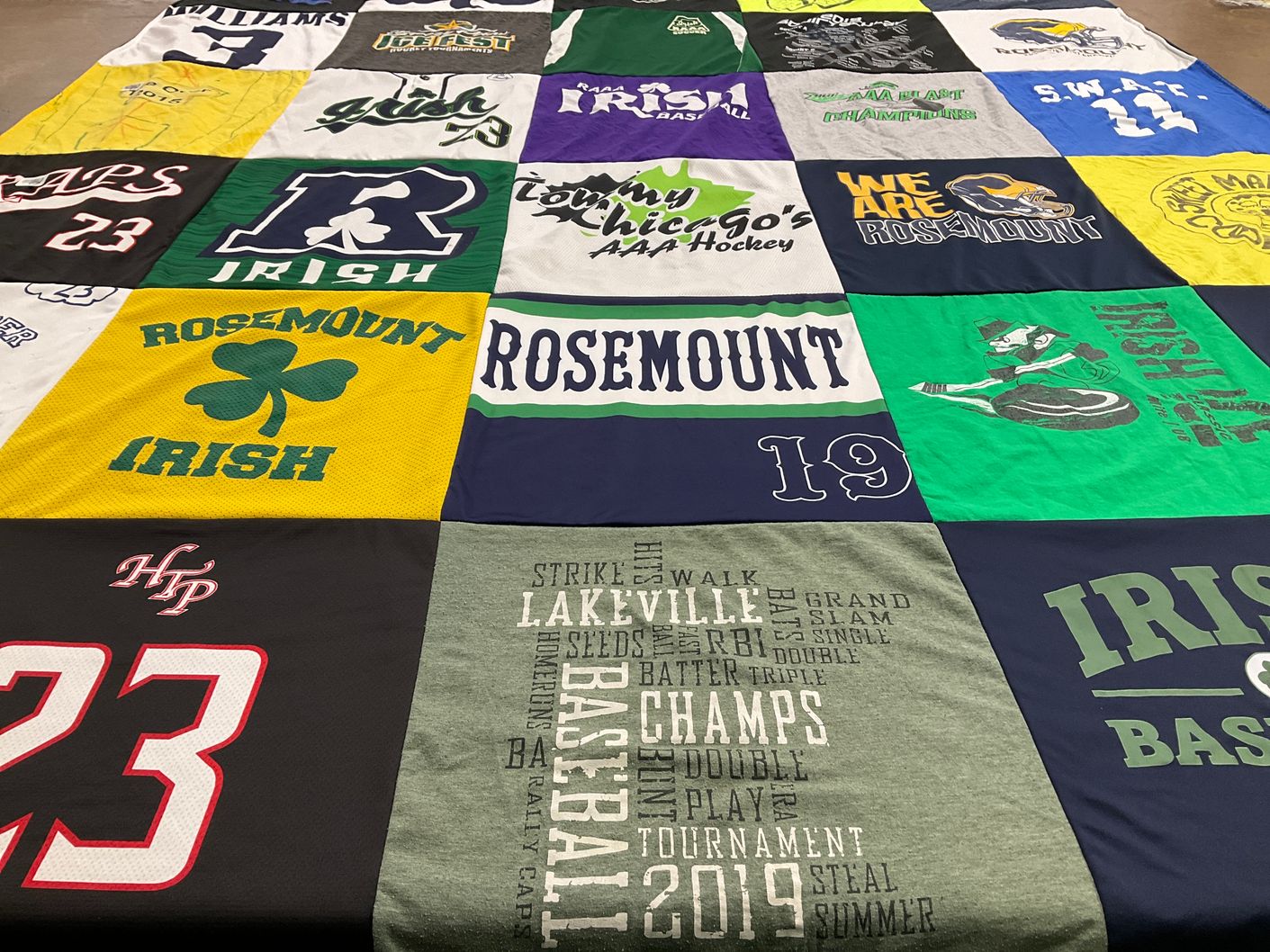 T-shirt quilt from rosemount high school by Amy from MN