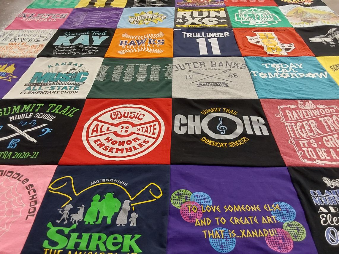 T-shirt quilt featuring summit trail sabercats, summit trail hawks by Meredith from KS
