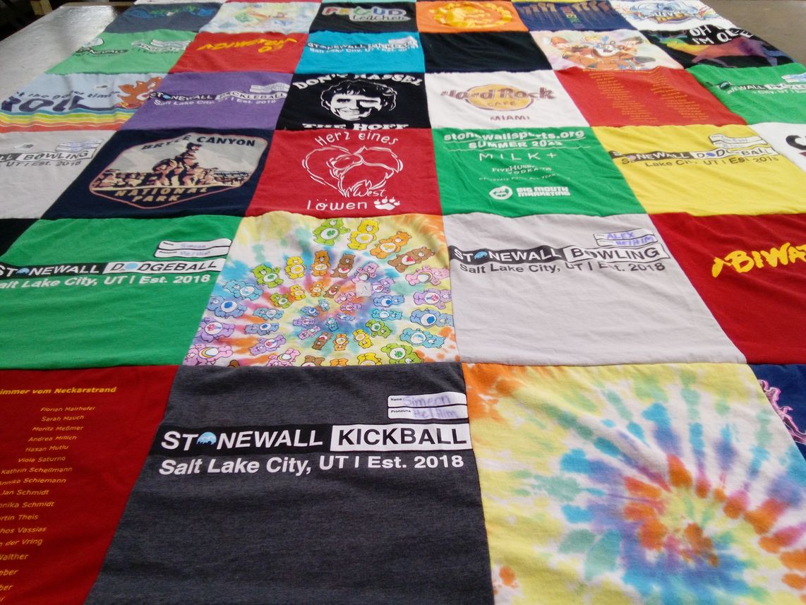 T-shirt quilt with sports, gaming themes by Simeon from UT