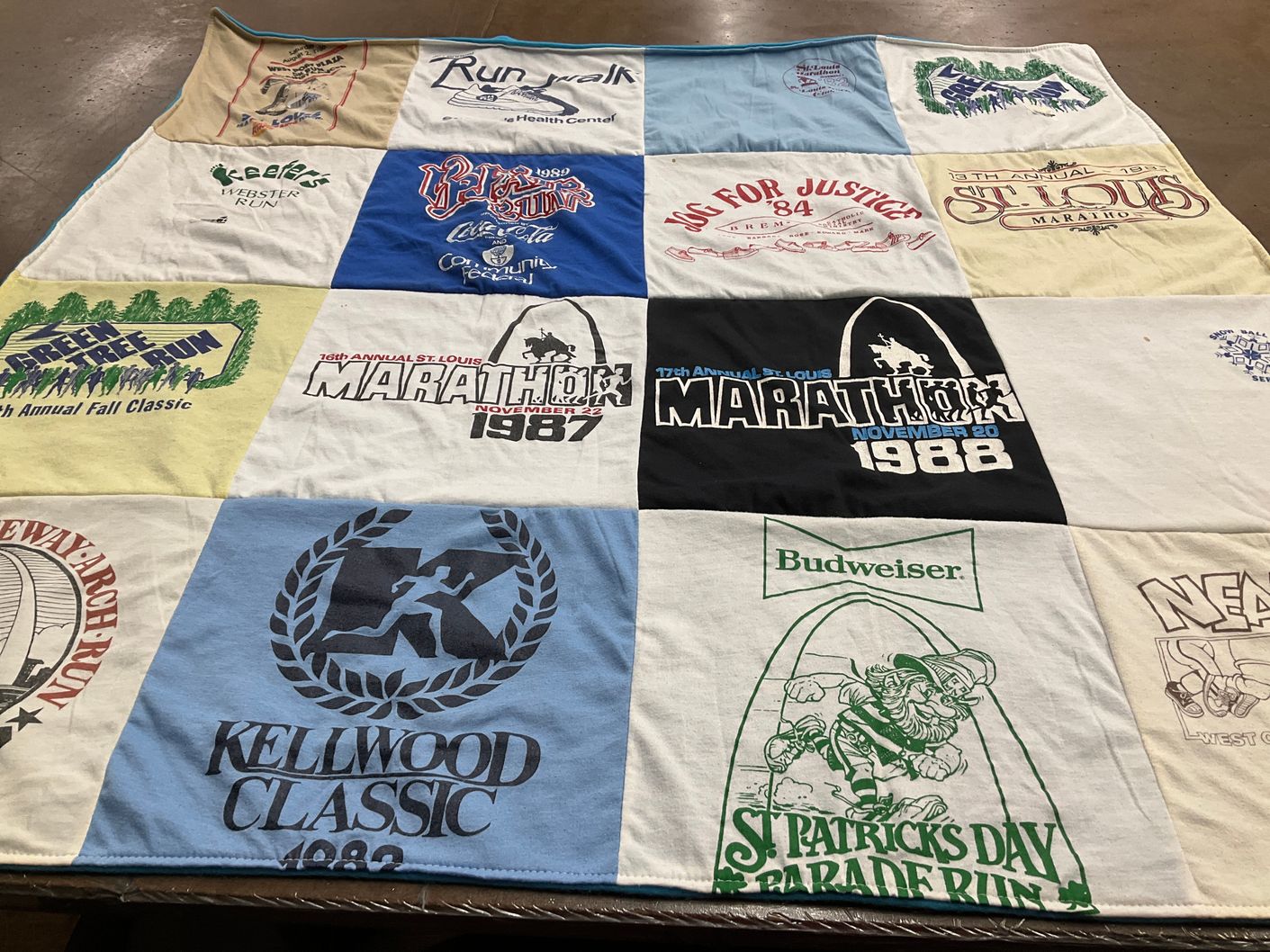 T-shirt quilt with running, marathons themes by Jennifer from MO