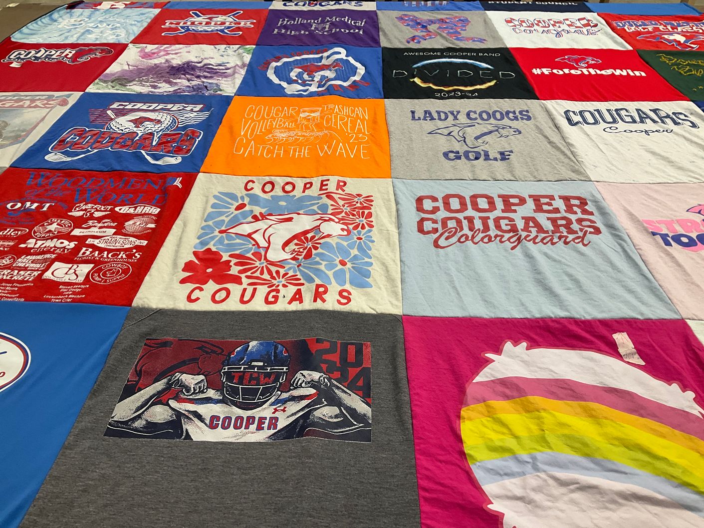 T-shirt quilt featuring cooper cougars by Lynlee from TX