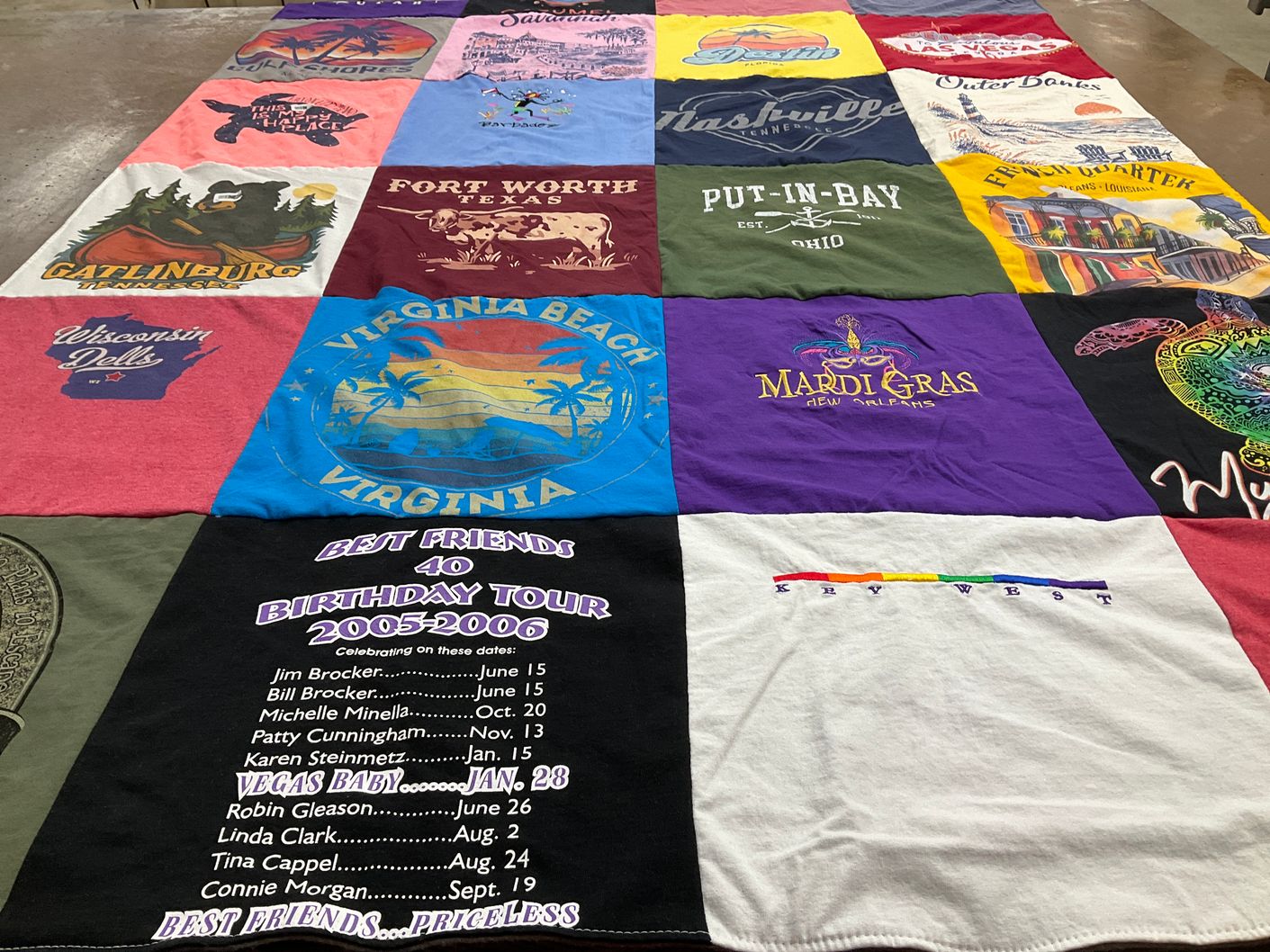 T-shirt quilt with travel, friends themes by William from OH