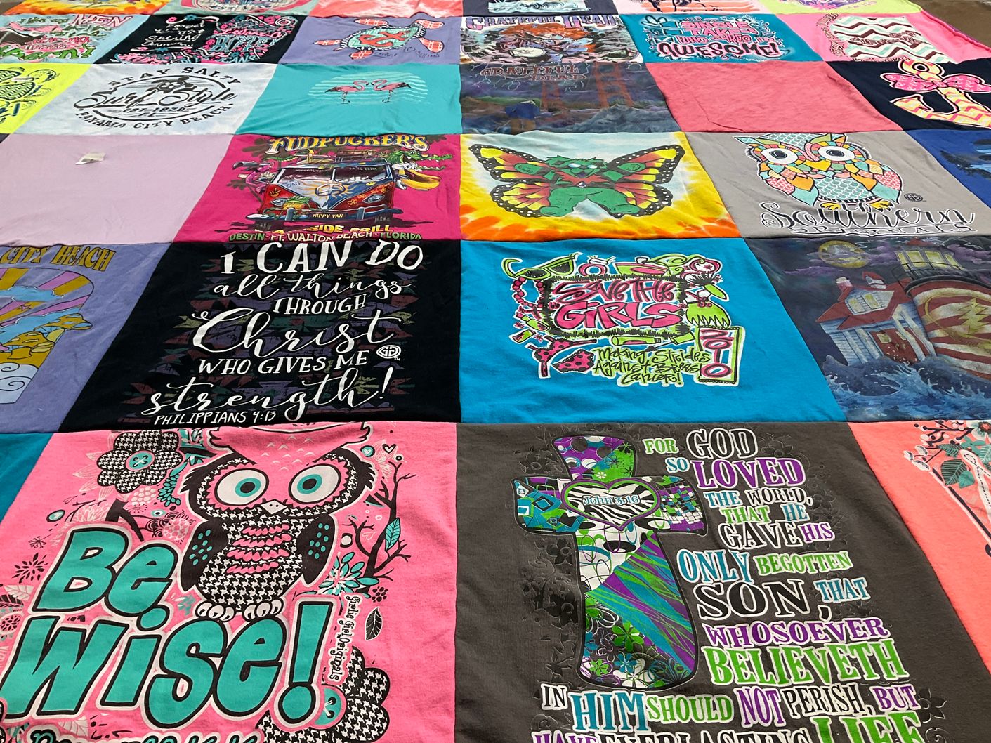 T-shirt quilt with faith, nature themes by Tabitha from MS