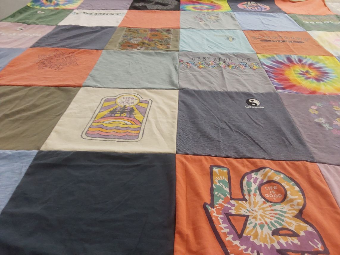 T-shirt quilt with outdoors, nature themes by Megan from UT