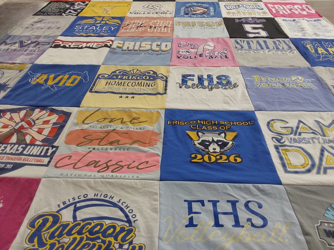 T-shirt quilt featuring frisco high school volleyball, frisco high school basketball by Zelda from TX