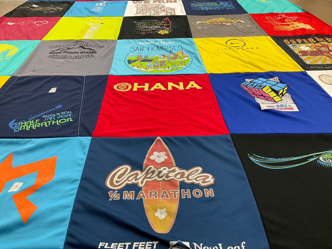 T-shirt quilt with running, fitness themes by Marie Candee A from CA