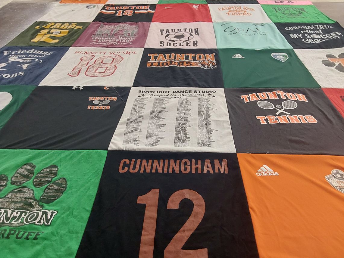 T-shirt quilt featuring taunton tigers, taunton soccer by Jill from MA