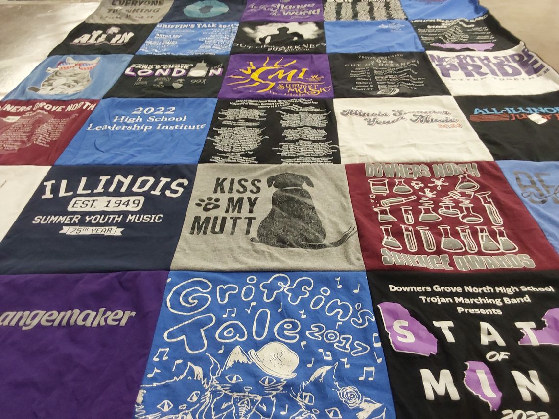 T-shirt quilt from downers grove north high school by Carol from IL