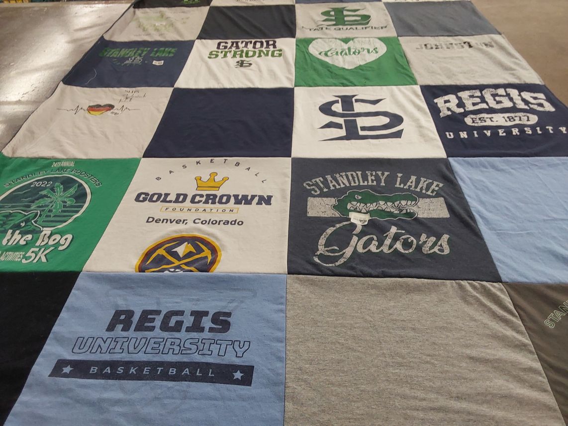 T-shirt quilt featuring standley lake gators by Sarah from CO