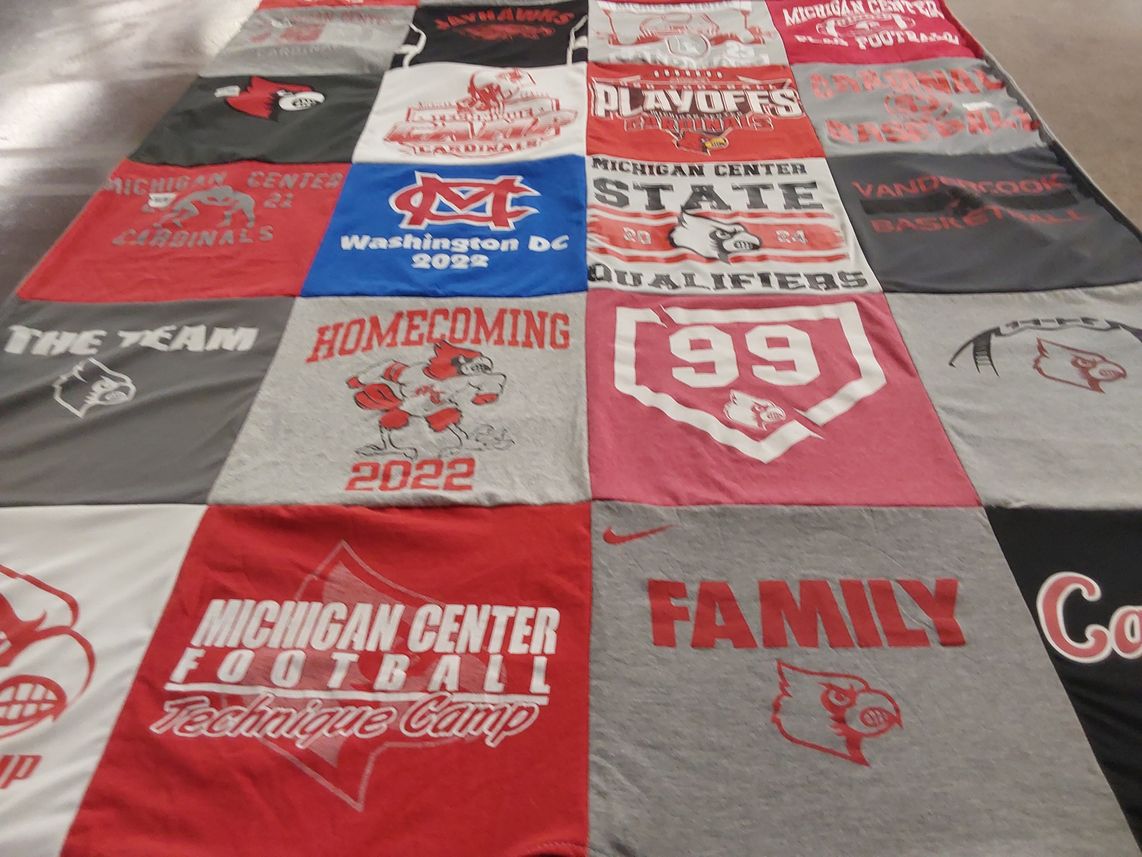 T-shirt quilt featuring michigan center cardinals by R from MI