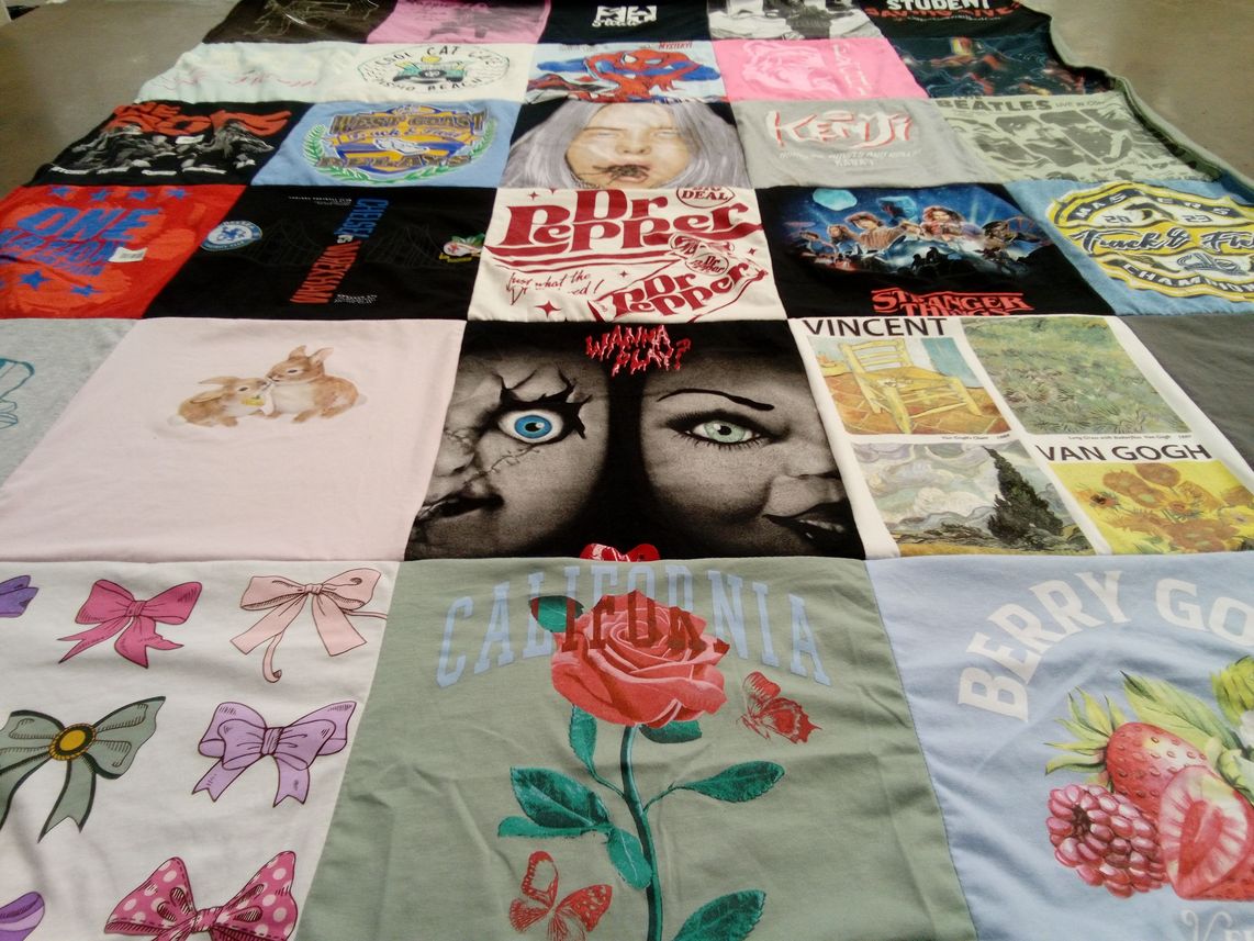 T-shirt quilt with music, art themes by Heidi from CA