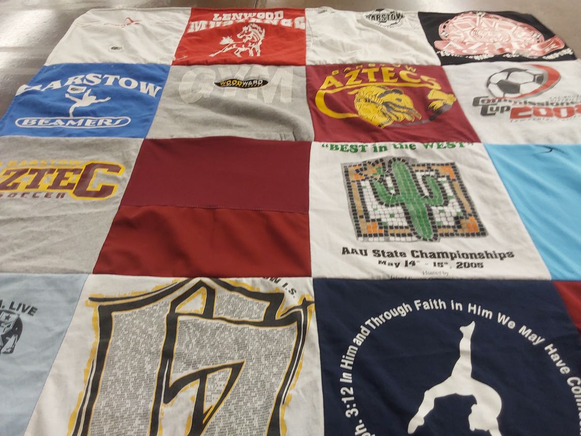 T-shirt quilt featuring aztec high school soccer team by Jennifer from CA