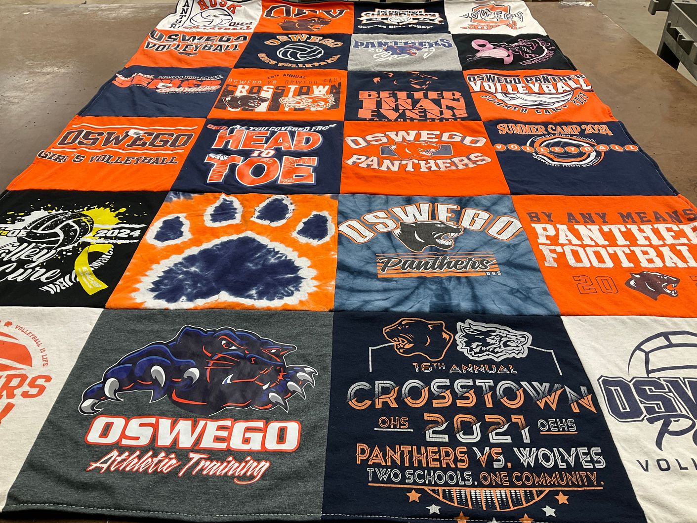 T-shirt quilt featuring oswego high school panthers by Rebecca from IL