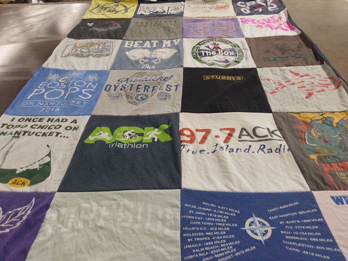 T-shirt quilt with nantucket, oysters themes by Saralyn from NH