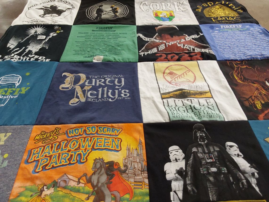 T-shirt quilt with music festivals, halloween events themes by Richard from NJ
