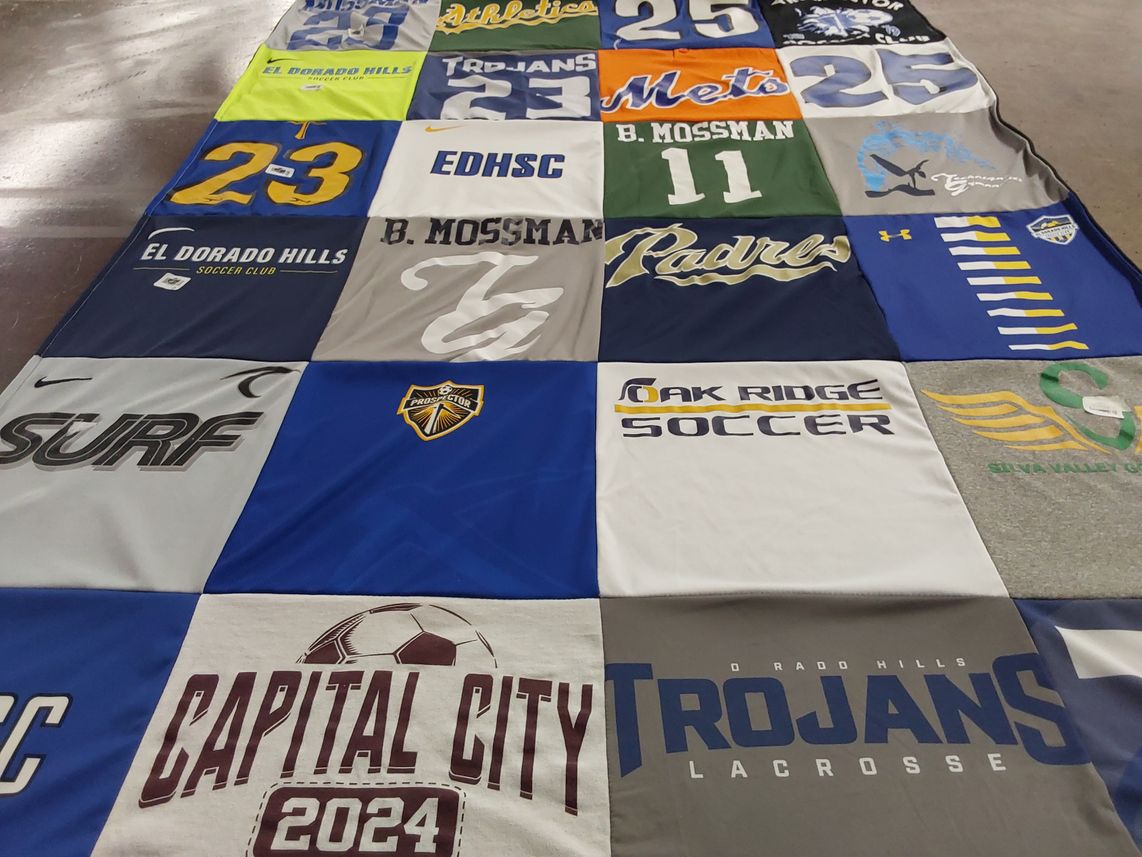 T-shirt quilt featuring el dorado hills soccer club, oak ridge soccer by Jennifer from CA