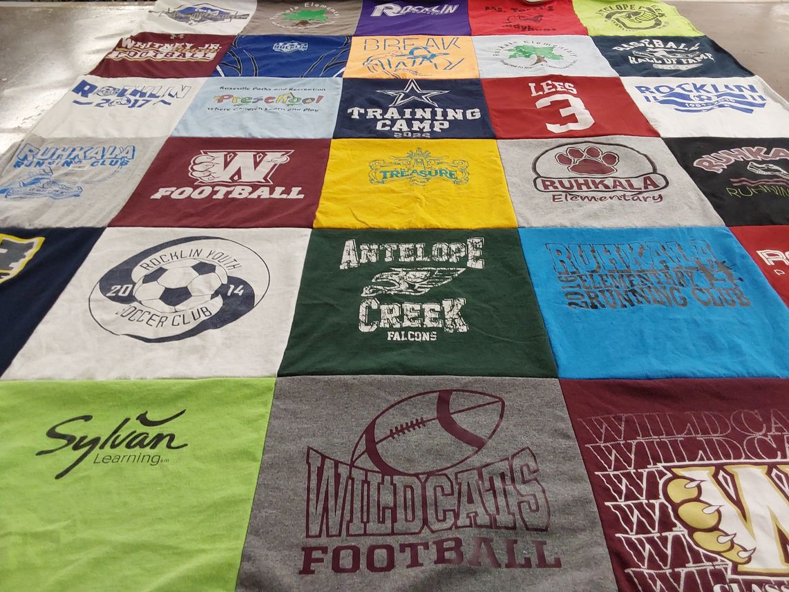 T-shirt quilt featuring wildcats football, antelope creek falcons by Rhea from CA