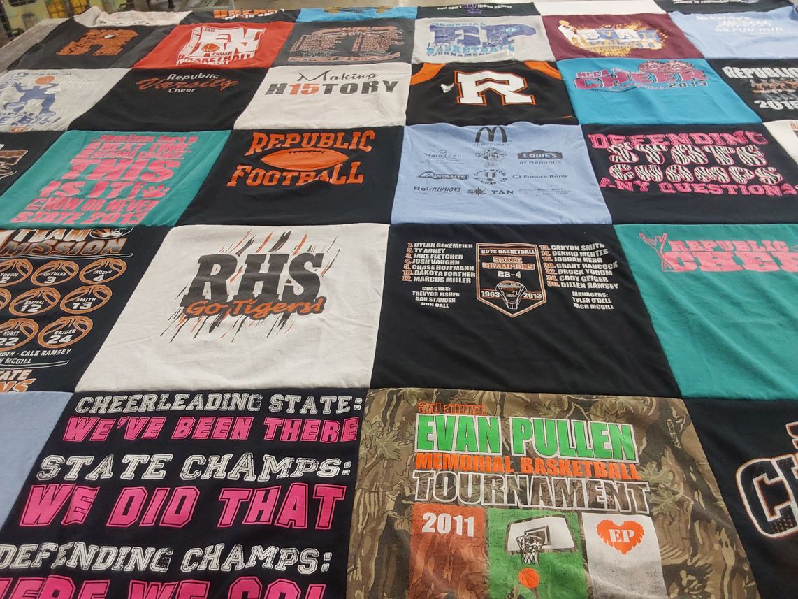 T-shirt quilt featuring republic football, republic cheerleading by Erin from MO
