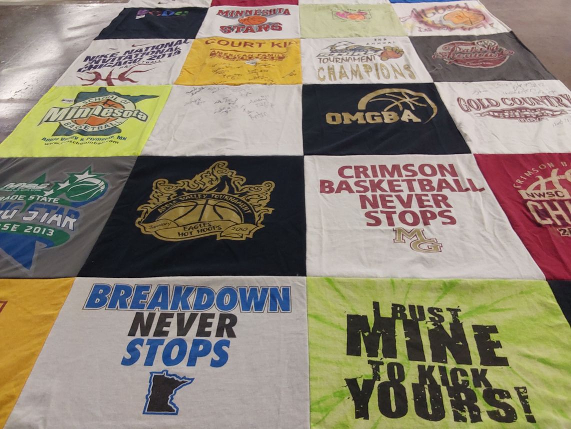 T-shirt quilt featuring minnesota stars, crimson basketball by Jackie from MN