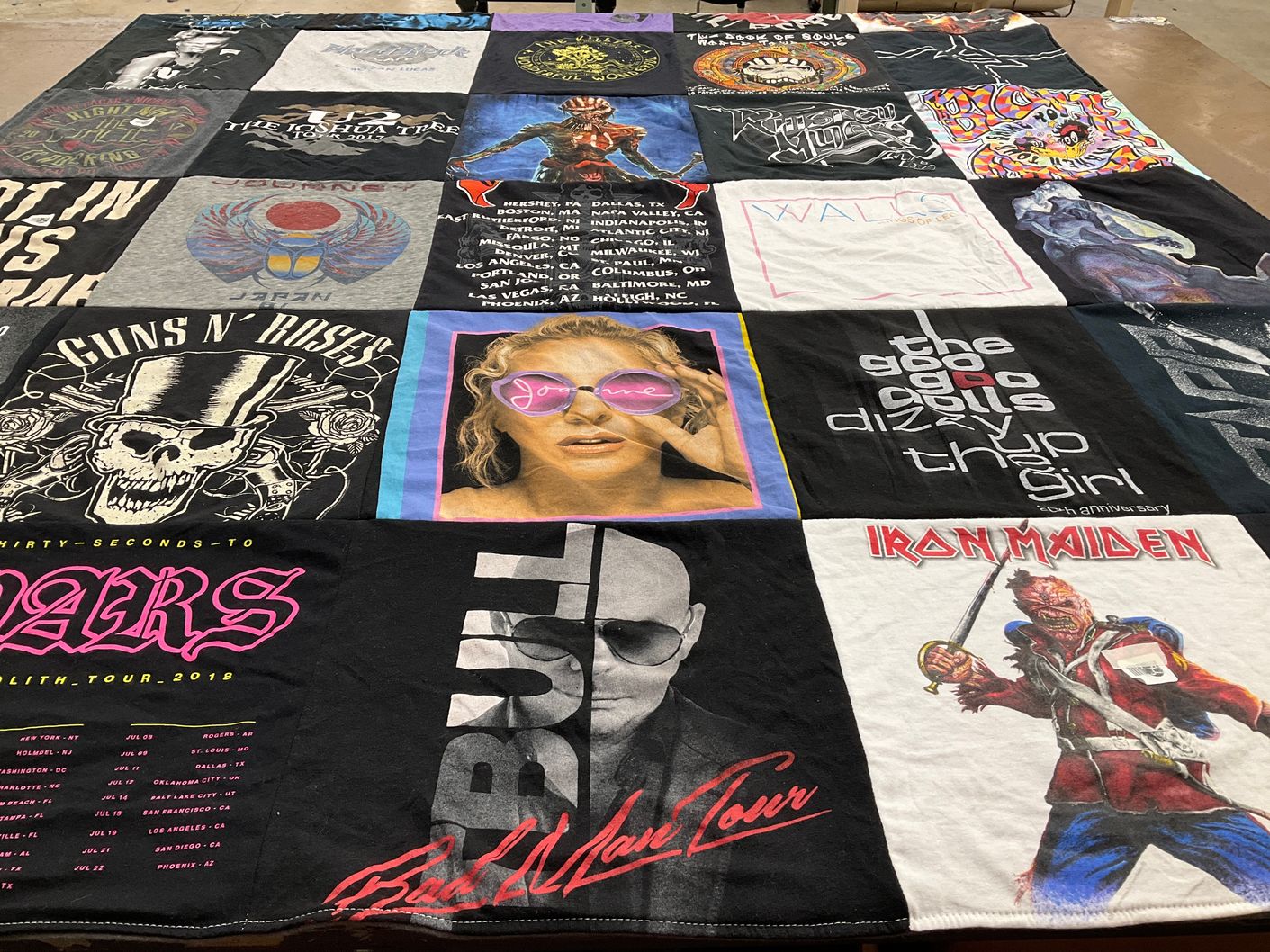 T-shirt quilt with rock music, concerts themes by Stephanie from IL