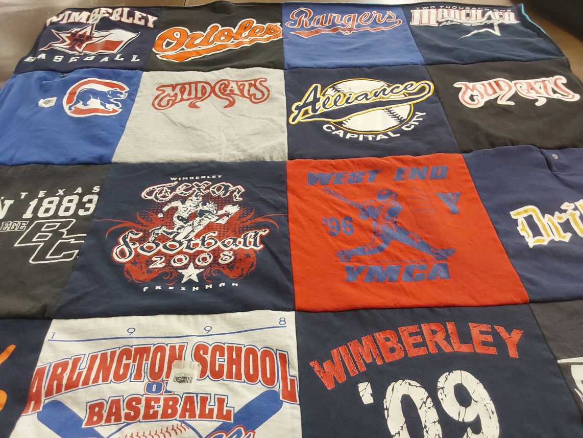 T-shirt quilt featuring california oroles, wimberley football by Trina from TX