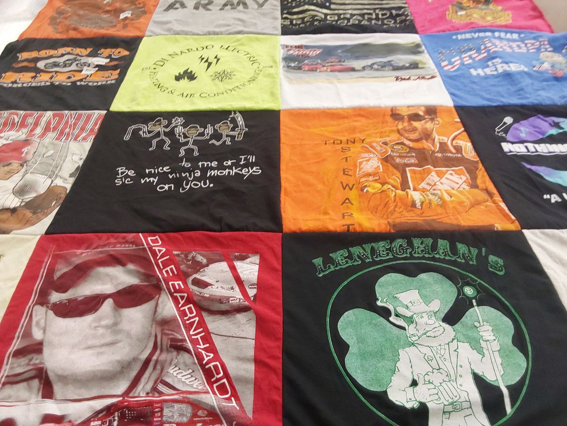 T-shirt quilt with nascar, sports themes by Candice from PA
