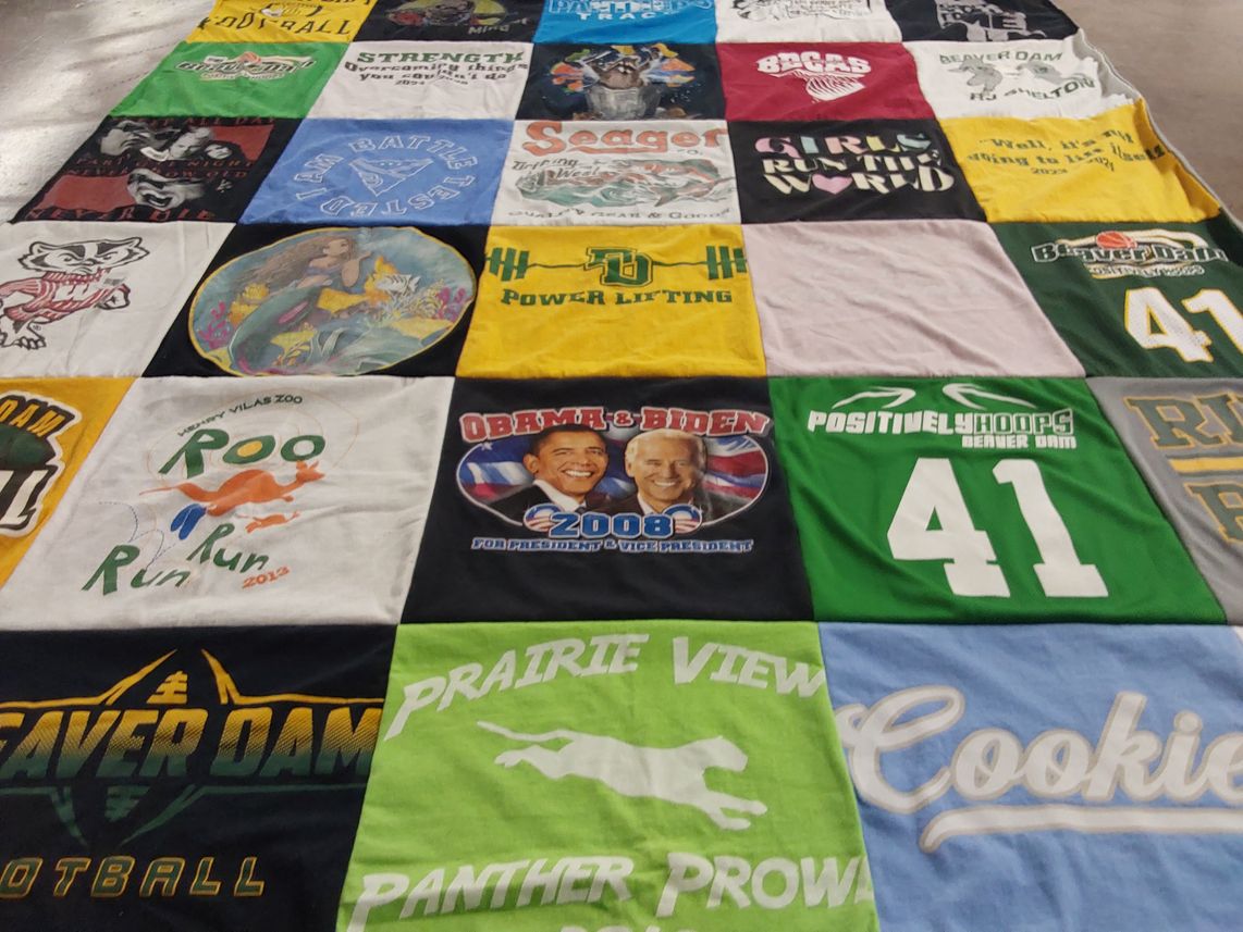 T-shirt quilt featuring beaver dam football, prairie view panther by Heidi from WI
