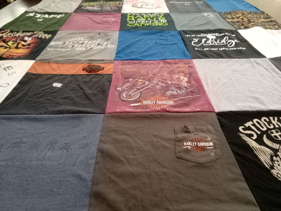 T-shirt quilt with motorcycling, biking themes by Cheryl from NH