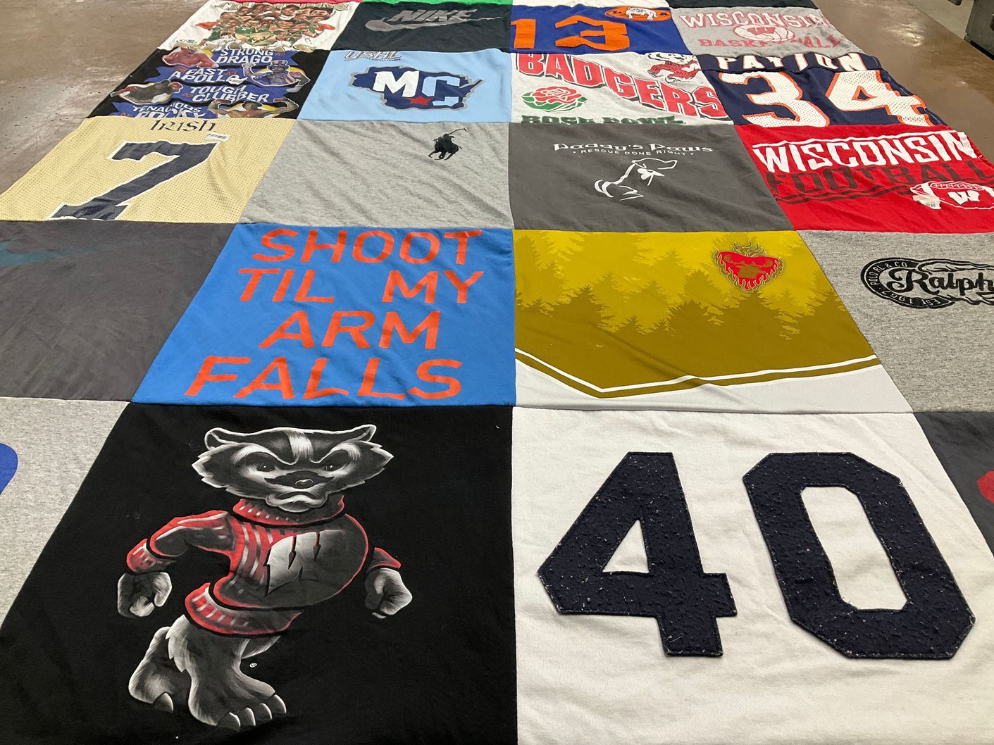 T-shirt quilt featuring wisconsin badgers by Thomas from WI