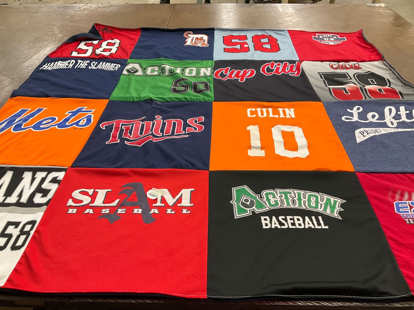 T-shirt quilt with baseball themes by Jules from TX