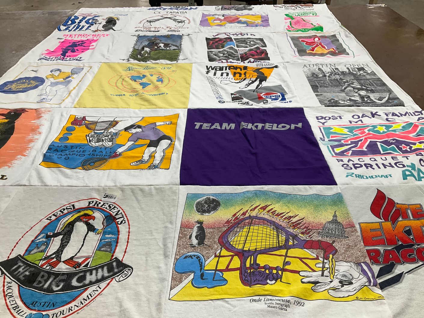 T-shirt quilt with racquetball, sports themes by Jules from TX