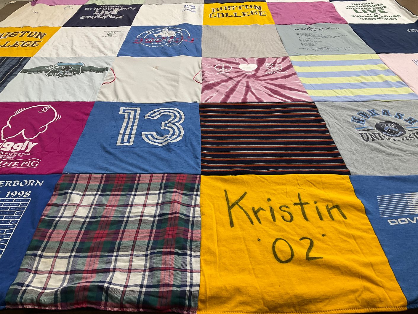 T-shirt quilt from boston college, monash university by kristin from VT