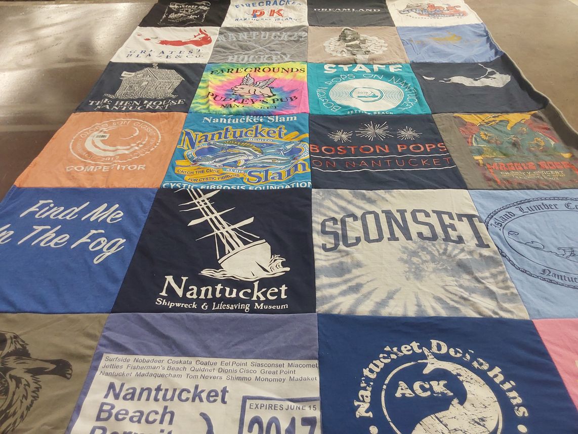 T-shirt quilt with nantucket, beach themes by Saralyn from NH