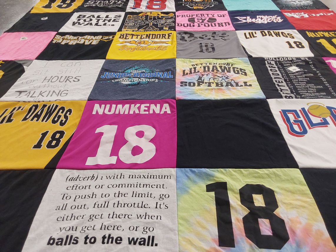 T-shirt quilt featuring bettendorf lil dawgs softball by Shannon from IA