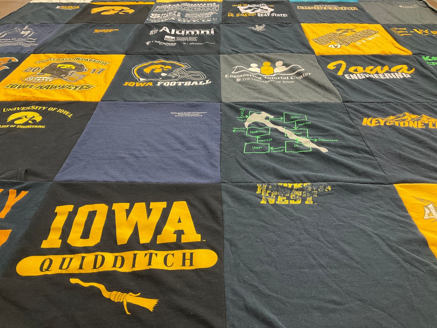 T-shirt quilt featuring iowa hawkeyes football, iowa quidditch by Spencer from AL
