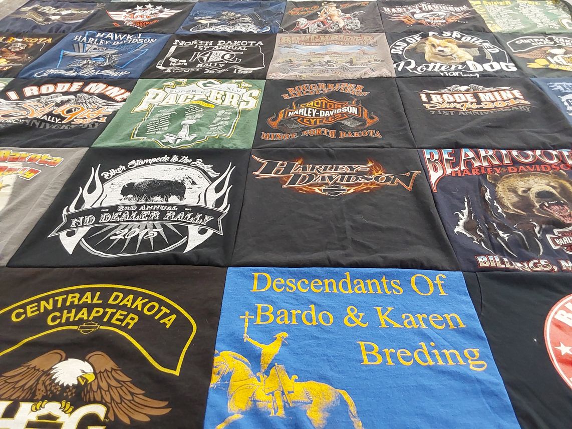 T-shirt quilt with motorcycles, biking themes by David from ND