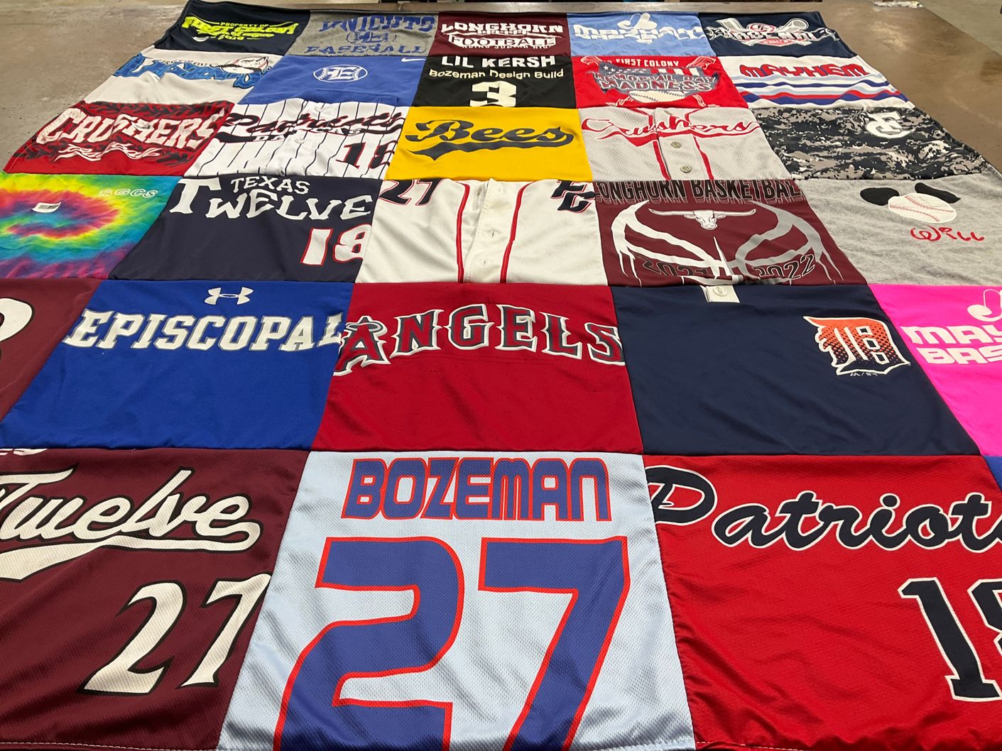 T-shirt quilt featuring longhorn basketball, patriots baseball by Kandace from TX