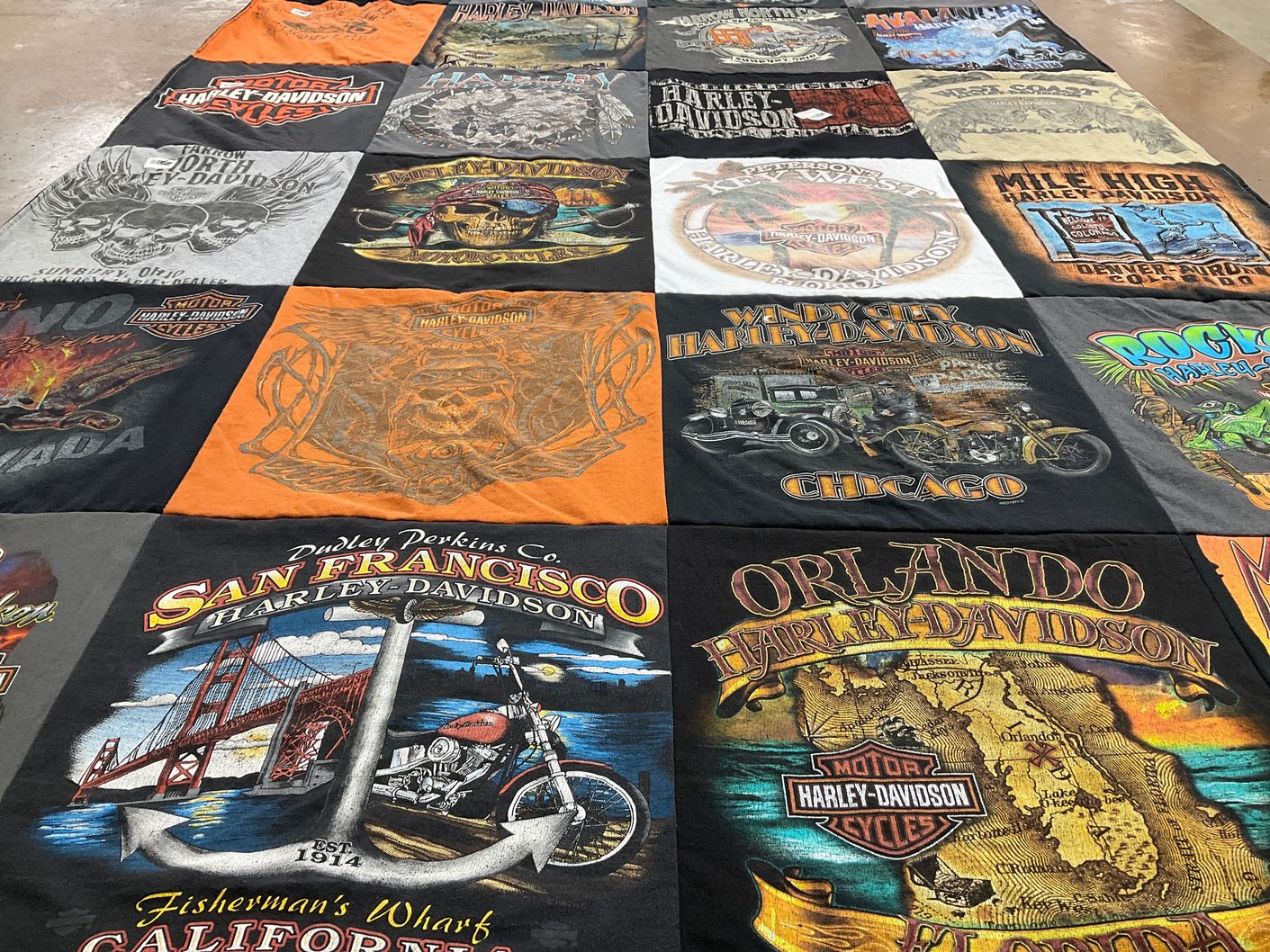 T-shirt quilt with motorcycles, biking themes by Danny from TX