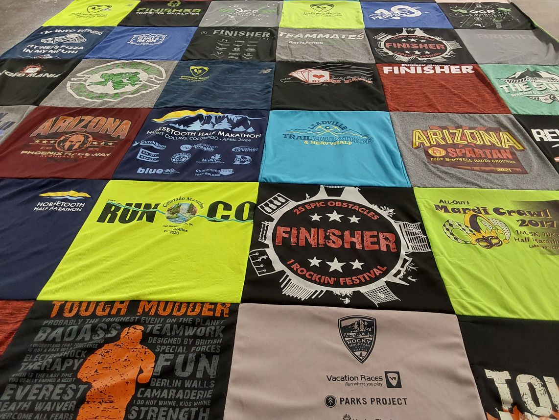T-shirt quilt with running, marathons themes by Stephen from CO
