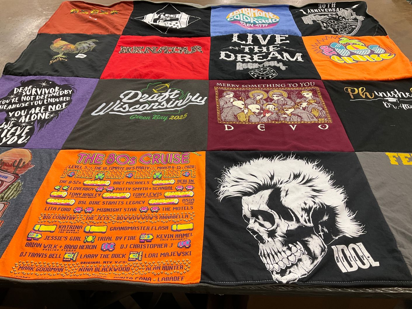 T-shirt quilt with music, cruise themes by Amanda from CO
