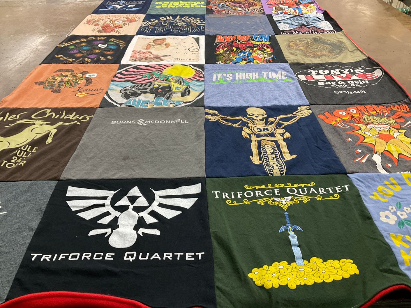 T-shirt quilt with music, gaming themes by Jeremy from GA