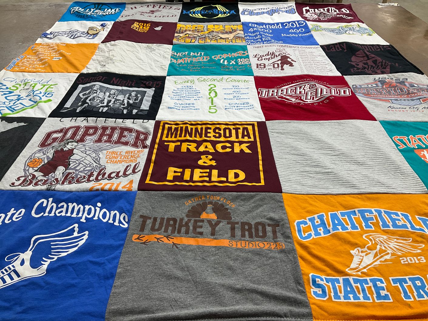 T-shirt quilt featuring chatfield high school gophers by Patricia from MN