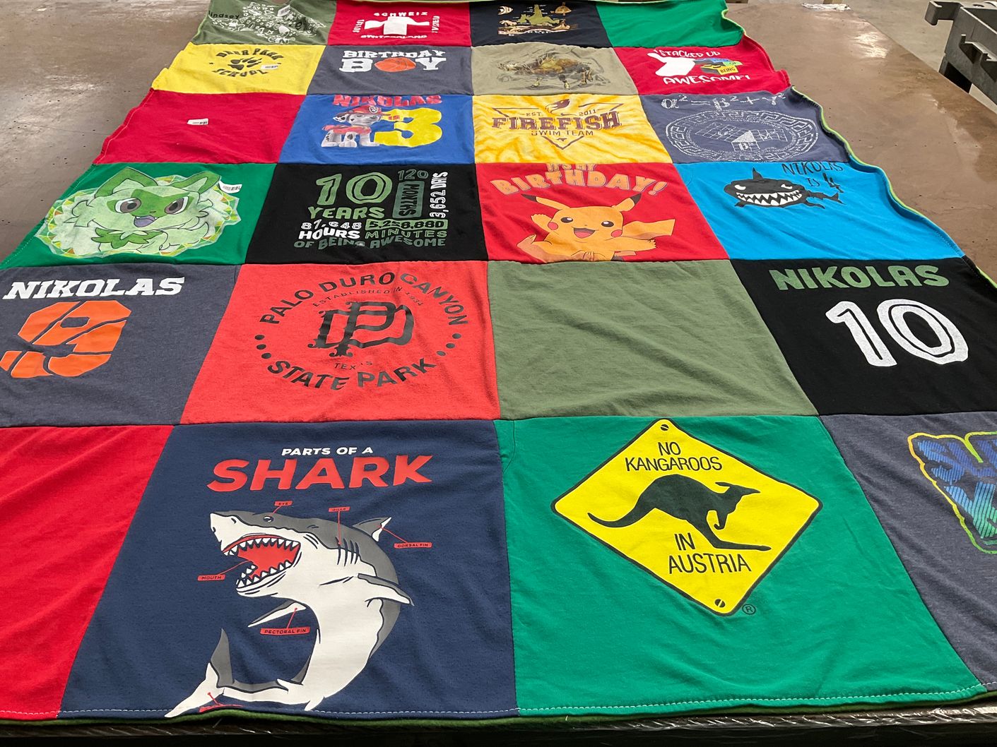 T-shirt quilt with animals, nature themes by Atiya from TX