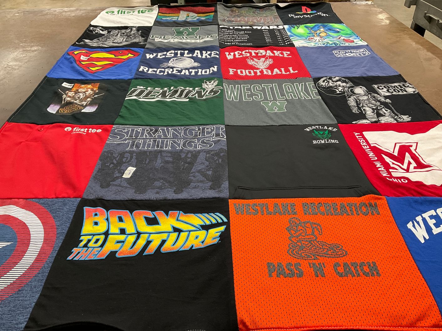 T-shirt quilt from miami university, westlake high school by VALERIE from OH