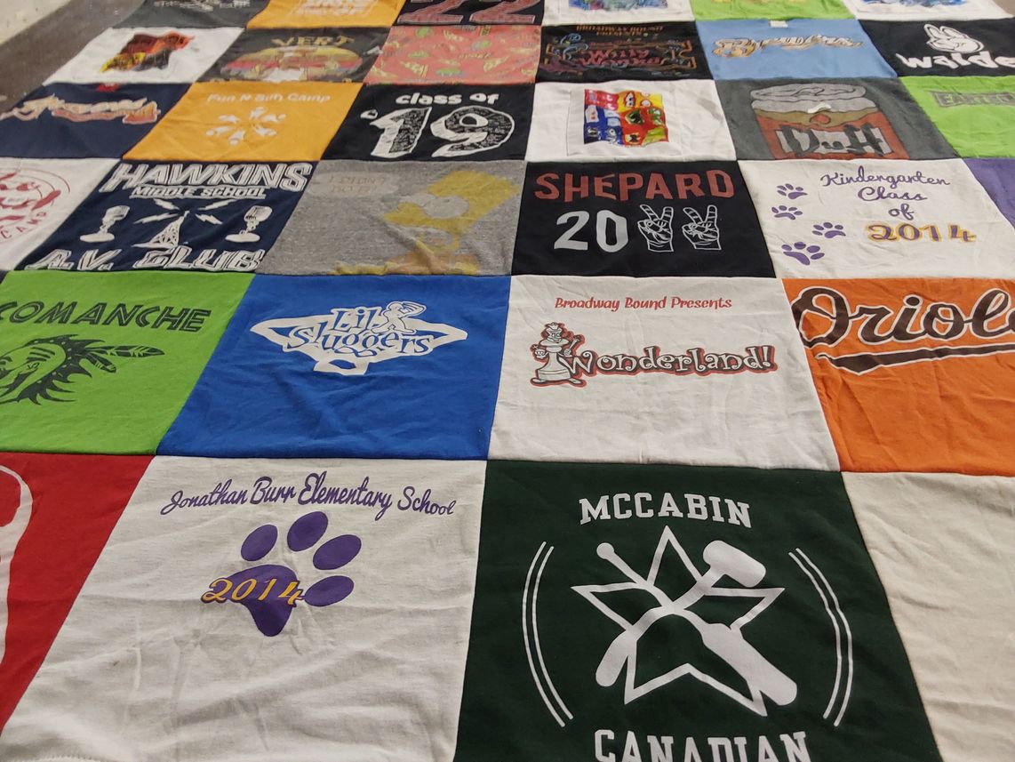 T-shirt quilt from jonathan burr elementary school, hawkins middle school by elizabeth from IL