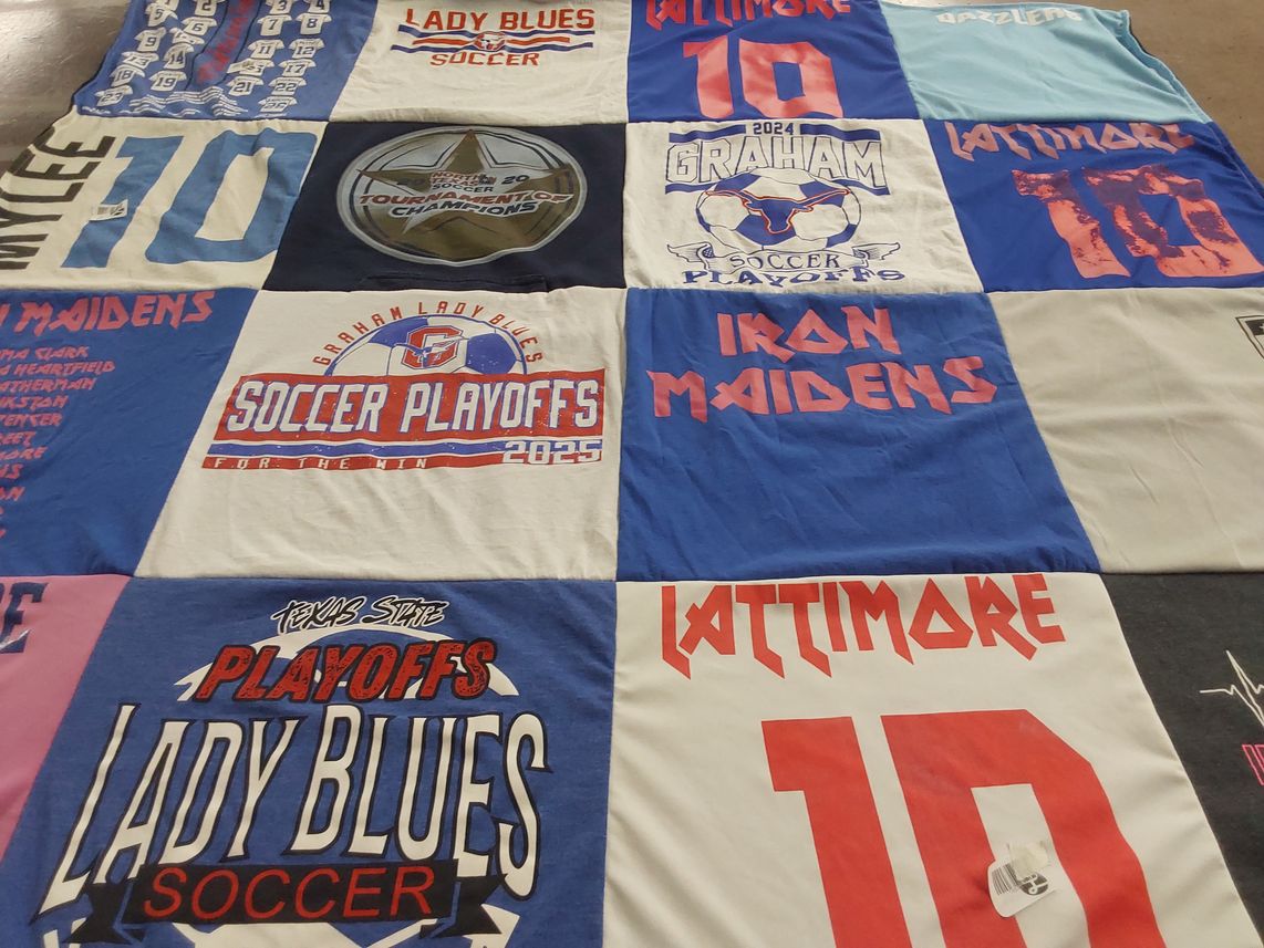 T-shirt quilt featuring graham lady blues soccer by Kippi from TX