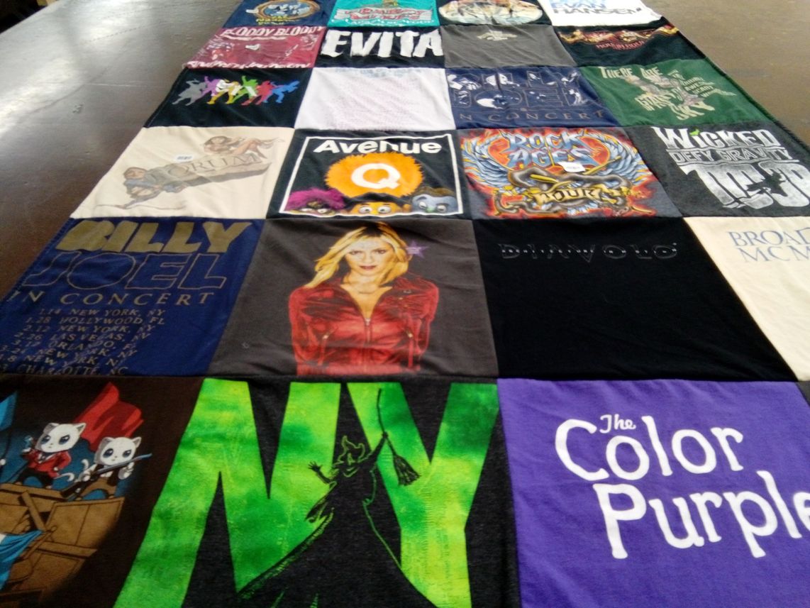 T-shirt quilt with theater, musicals themes by Michael from NC